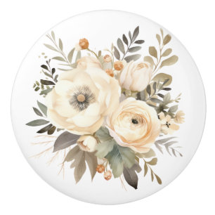 Eleganter beiger brauner Blumen-Blumen-Keramikknop Keramikknauf
