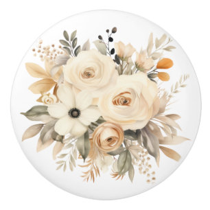 Eleganter beiger brauner Blumen-Blumen-Keramikknop Keramikknauf