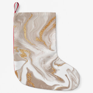 Eleganter beiger Flüssig-Marmor mit goldenem Glitt Kleiner Weihnachtsstrumpf