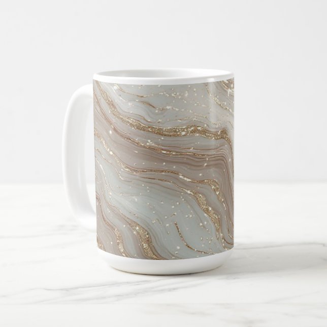 Eleganter beiger Marmorhintergrund mit goldenem Gl Kaffeetasse (Vorderseite Links)