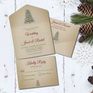 Eleganter beleuchteter Weihnachtsbaum auf Kraftpap All In One Einladung