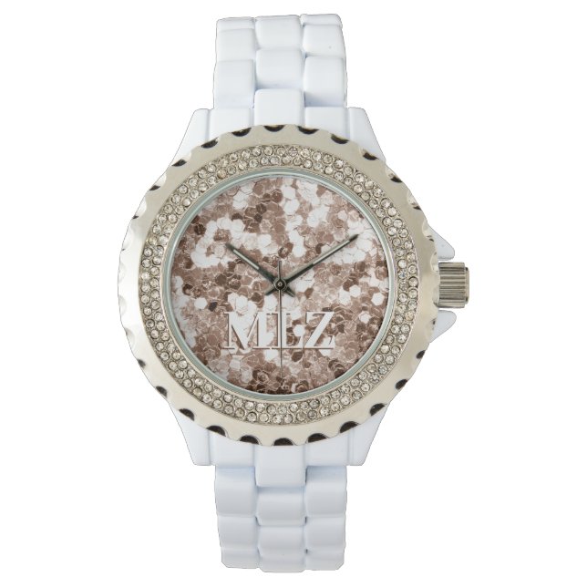 Eleganter, benutzerdefinierter Monogram Bronze Whi Armbanduhr (Vorderseite)