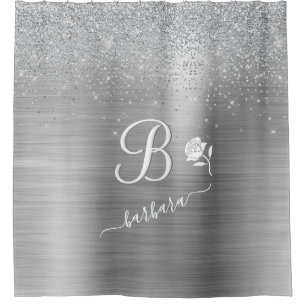 Eleganter benutzerdefinierter Monogram-Silver-Spar Duschvorhang