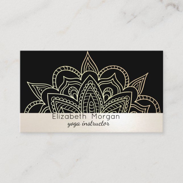 Eleganter Beruflich Mandala Black Yoga Instructor Visitenkarte (Vorderseite)