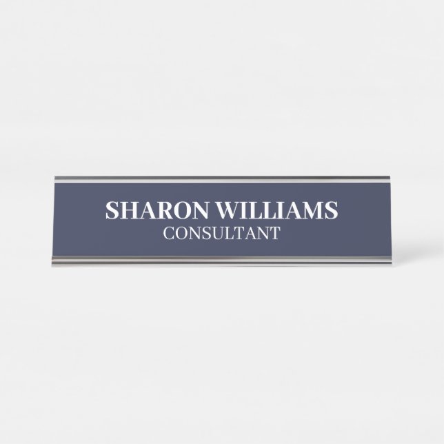 Eleganter Beruflich Navy Blue Minimalistisch Desk Schreibtischnamensplakette (Vorderseite )