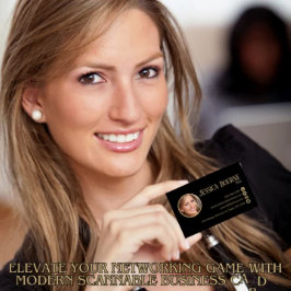 Eleganter Beruflicher Foto Black Gold QR Code Visitenkarte