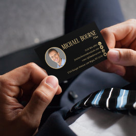 Eleganter Beruflicher Foto Black Gold QR Code Visitenkarte