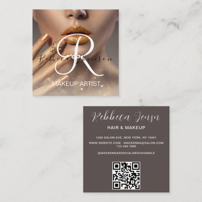 Eleganter Beruflicher Foto QR Code für moderne Sch Quadratische Visitenkarte (Vorne/Hinten)