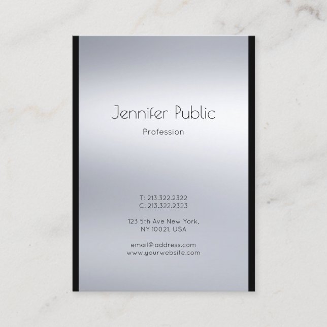 Eleganter Beruflicher Glamour Silver Schlicht Luxu Visitenkarte (Vorderseite)