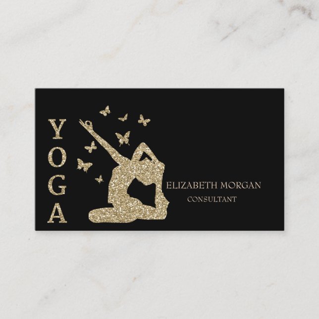 Eleganter Beruflicher Glitzer Silhouette Yoga Visitenkarte (Vorderseite)