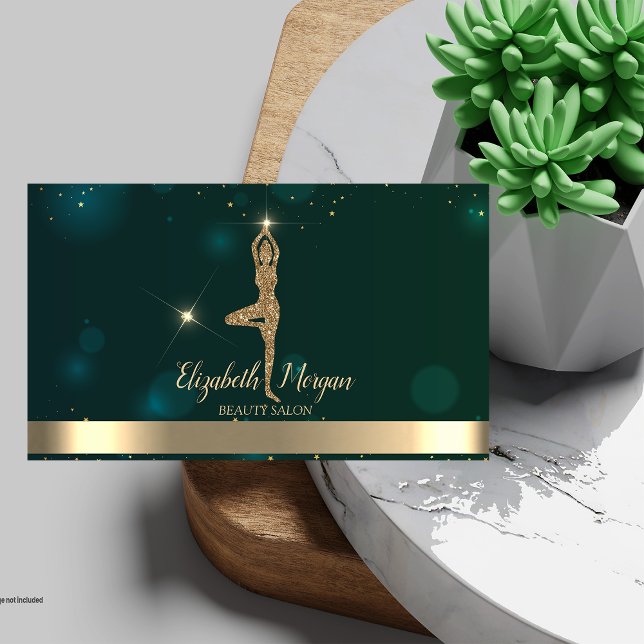 Eleganter Beruflicher Gold Glitzer Yoga Girl Visitenkarte (Von Creator hochgeladen)
