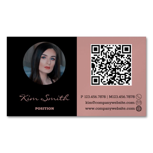 Eleganter Beruflicher Haarstylist QR-Code Magnetische Visitenkarte (Vorderseite)