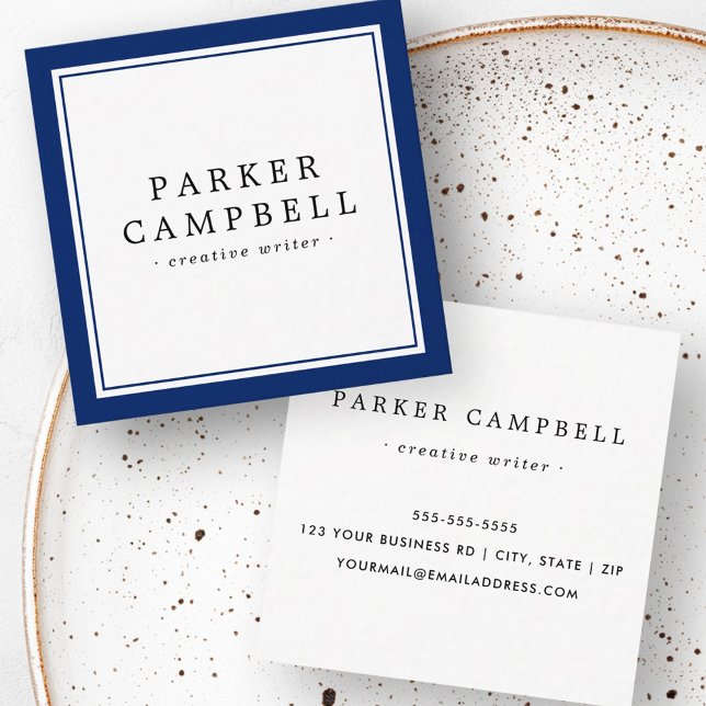 Eleganter beruflicher Minimalist an der blauen Gre Quadratische Visitenkarte (Elegant navy blue border professional minimalist square business card)