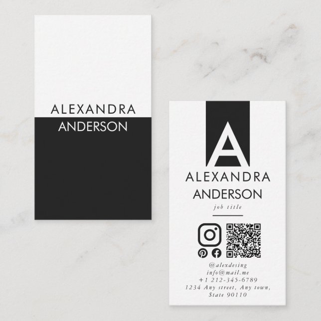 Eleganter Beruflicher Monogram Minimal QR Code Visitenkarte (Vorne/Hinten)