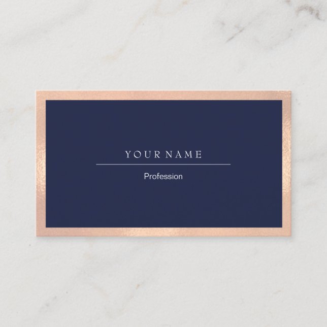 Eleganter Beruflicher Rahmen Metal Blue Navy Peach Visitenkarte (Vorderseite)