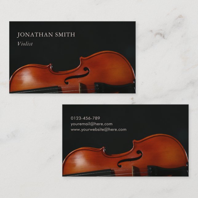 Eleganter Beruflicher Violist Modernes Schwarz & W Visitenkarte (Vorne/Hinten)