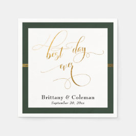 Eleganter Best Day Ever Evergreen & Golden Streife Serviette