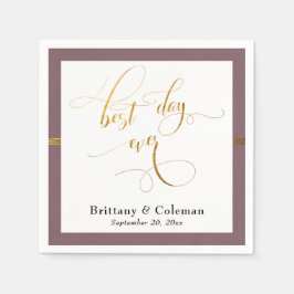 Eleganter Best Day Ever Mauve Pink & Gold Streifen Serviette