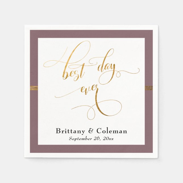 Eleganter Best Day Ever Mauve Pink & Gold Streifen Serviette (Vorderseite)