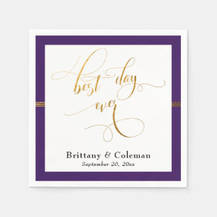 Eleganter Best Day Ever Tief Lila und goldener Str Serviette