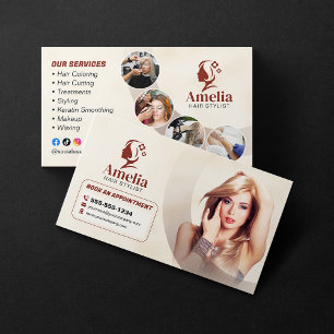 Eleganter Biege-Friseurstylisten-Salon-Make-up-Wax Visitenkarte