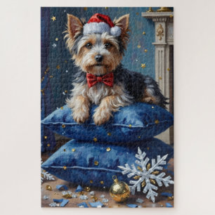 Eleganter Biewer Terrier Hund Samt Weihnachten