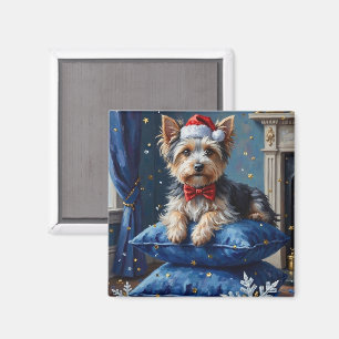 Eleganter Biewer Terrier Hund Samt Weihnachten Magnet