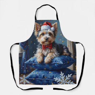 Eleganter Biewer Terrier Hund Samt Weihnachten Schürze
