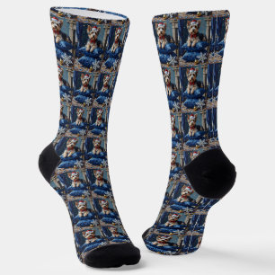 Eleganter Biewer Terrier Hund Samt Weihnachten Socken