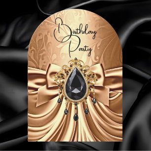 Eleganter Birthday Copper Gold Black Jewel Bow Einladung