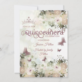 Eleganter Bkeh Butterfly Blumengarten Quinceañera Einladung