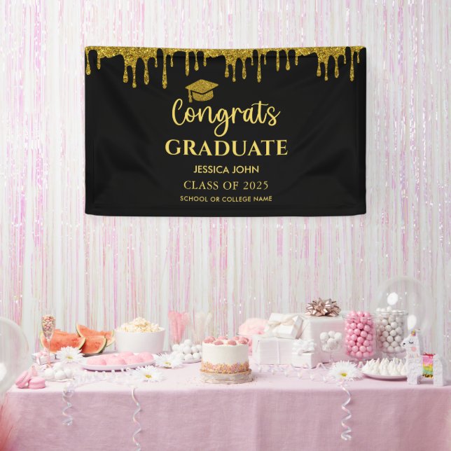 Eleganter Black and Gold 2025 Glückwunsch Abschlus Banner (Party)