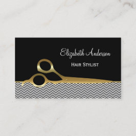 Eleganter Black and Gold Chevrons Friseur Salon Visitenkarte