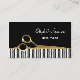 Eleganter Black and Gold Chevrons Friseur Salon Visitenkarte