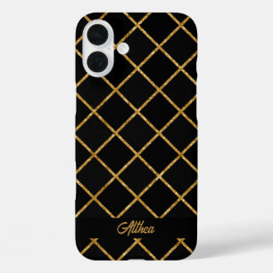 Eleganter Black and Gold Diamond iPhone 16 Plus Hülle