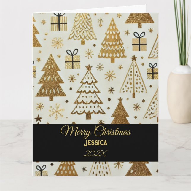 Eleganter Black and Gold Frohe Weihnachten Individ Karte (Vorderseite)
