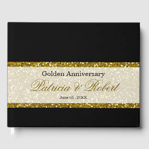 Eleganter Black and Gold Glitzer 50 Jahre alt Gästebuch