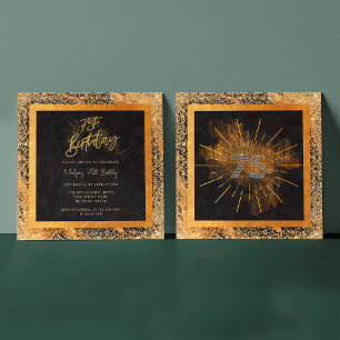 Eleganter Black and Gold Glitzer 75. Geburtstagspa Einladung