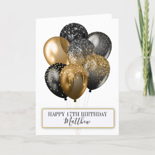 Eleganter Black and Gold Glitzer Balloons Geburtst Karte