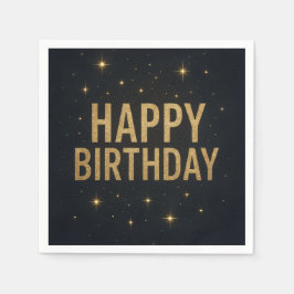 Eleganter Black and Gold Glitzer Happy Birthday Serviette