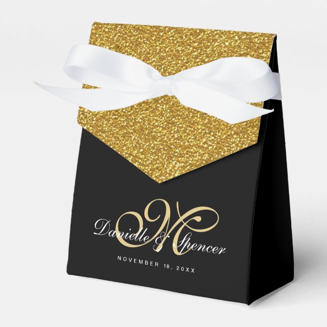Eleganter Black and Gold Glitzer Hochzeit Vielen D Geschenkschachtel (Vorderseite)