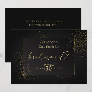Eleganter Black and Gold Glitzer ist meine Bridesm Einladung