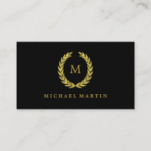 Eleganter Black and Gold Laurel Wreath mit Monogra Visitenkarte