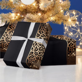 Eleganter Black and Gold Leopard Glitzer Geschenkpapier