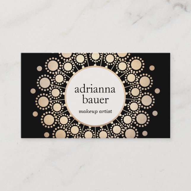Eleganter Black and Gold Mandala Schönheitssalon Visitenkarte (Vorderseite)