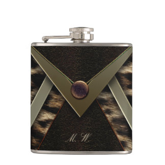 Eleganter Black and Gold Monogram Leopard Flachmann