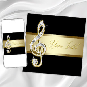 Eleganter Black and Gold Music Treble Clef Einladung