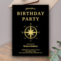 Eleganter Black and Gold Nautical Compass Geburtst