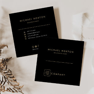 Eleganter Black and Gold Real Anwesen Agent Quadratische Visitenkarte