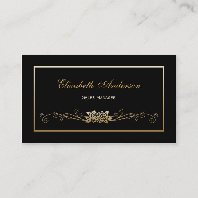 Eleganter Black and Gold Rose Retail Sales Manager Visitenkarte (Vorderseite)